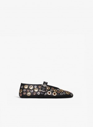 Black Women's Alaia Ballet Eyelet Flats Canada | K3K-5108