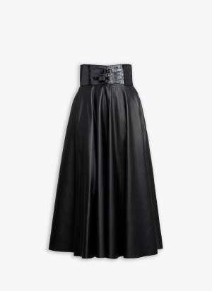 Black Women's Alaia Belted Lambskin Skirts Canada | X5M-0853