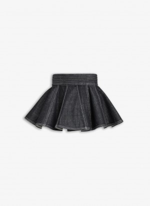 Black Women's Alaia Black Denim Belt Skirts Canada | L2M-9328