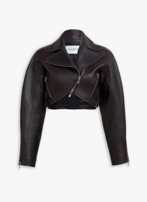 Black Women's Alaia Cropped Biker Jackets Canada | F1B-9187