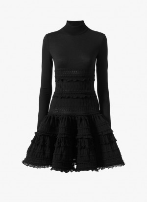 Black Women's Alaia High-neck Wool Crinoline Dress Canada | X1N-5029