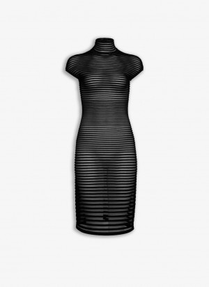 Black Women's Alaia Striped Back Cut Dress Canada | V9B-1160