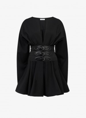 Black Women's Alaia Wool Buckle Dress Canada | L1Z-0144