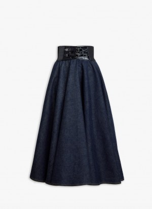 Blue Women's Alaia Belted Lambskin Skirts Canada | T3E-3908