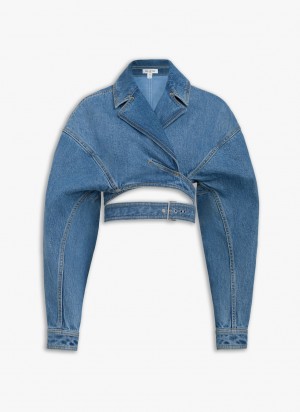 Blue Women's Alaia Denim Cross-over Jackets Canada | U7H-6719