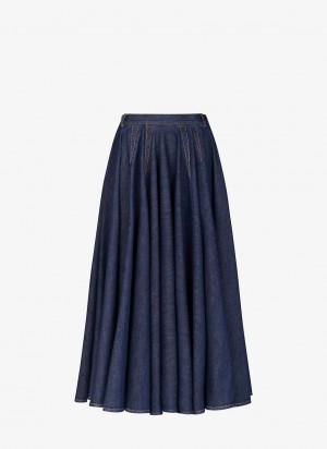 Blue Women's Alaia Denim Midi Skirts Canada | H1R-3645