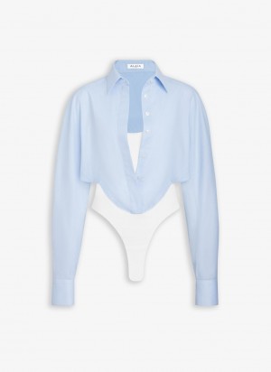 Blue Women's Alaia Layer Body-shirt Bodysuits Canada | H8R-9502