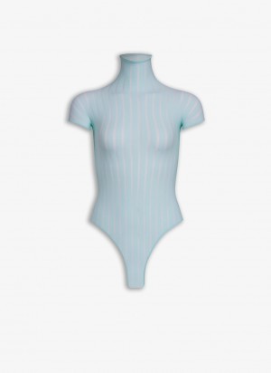 Blue Women's Alaia Sheer Stripes Body Bodysuits Canada | O7N-4947