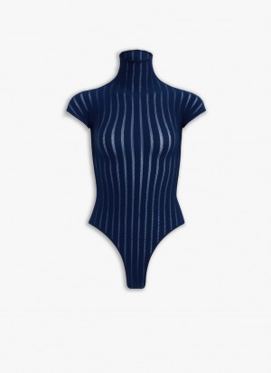 Blue Women's Alaia Sheer Stripes Body Bodysuits Canada | O5K-7275