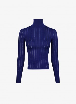 Blue Women's Alaia Shiny Crinoline Turtleneck Sweaters Canada | K7M-5028