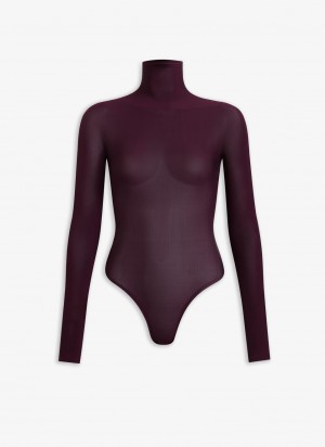 Burgundy Women's Alaia High Neck Jersey Body Bodysuits Canada | C6I-7023