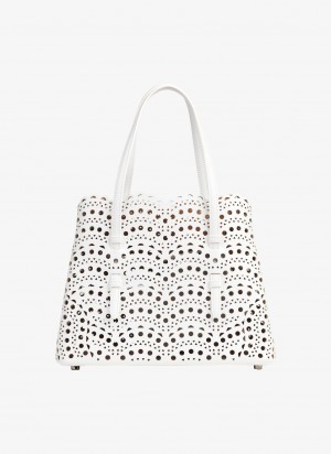 Optic White Women's Alaia Mina 25 Tote Bags Canada | A4S-6399