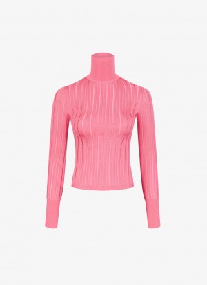 Pink Women's Alaia Shiny Crinoline Turtleneck Sweaters Canada | E2G-5894