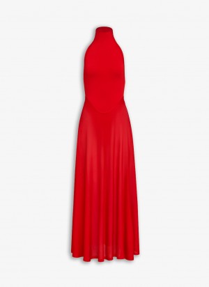 Red Women's Alaia Shiny Flared Dress Canada | M1Y-9959