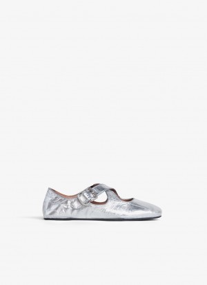 Silver Women's Alaia Criss Cross Ballet Flats Canada | M9K-8839