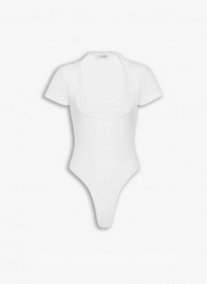 White Women's Alaia Neckline Body Bodysuits Canada | P1W-2754