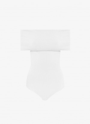 White Women's Alaia Off-shoulder Body Bodysuits Canada | E3C-3617