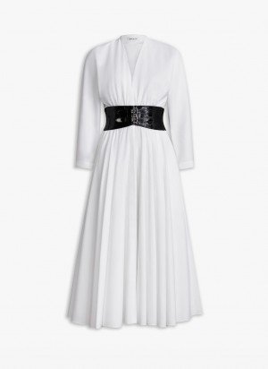 White Women's Alaia Poplin Cross Belt Dress Canada | M9N-6154