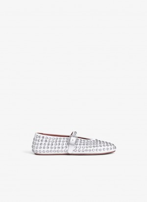 White Women's Alaia Strass Lambskin Ballet Flats Canada | K6W-6486