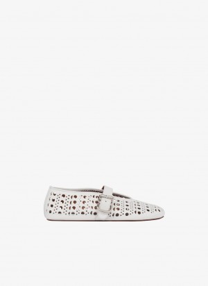 White Women's Alaia Vienne Lambskin Ballet Flats Canada | Q9X-8248