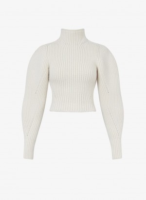 White Women's Alaia Wool Cashmere Rib Sweaters Canada | A3B-7372