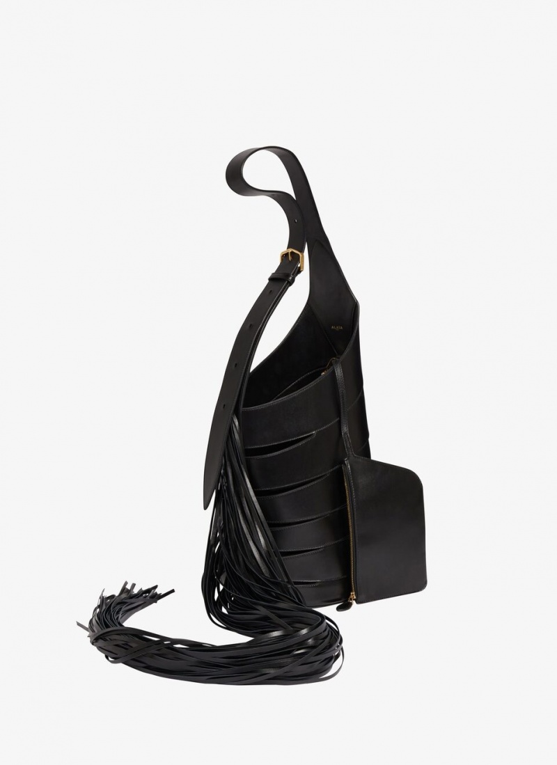 Black Women's Alaia Babel With Fringes Medium Shoulder Bags Canada | M1E-4677