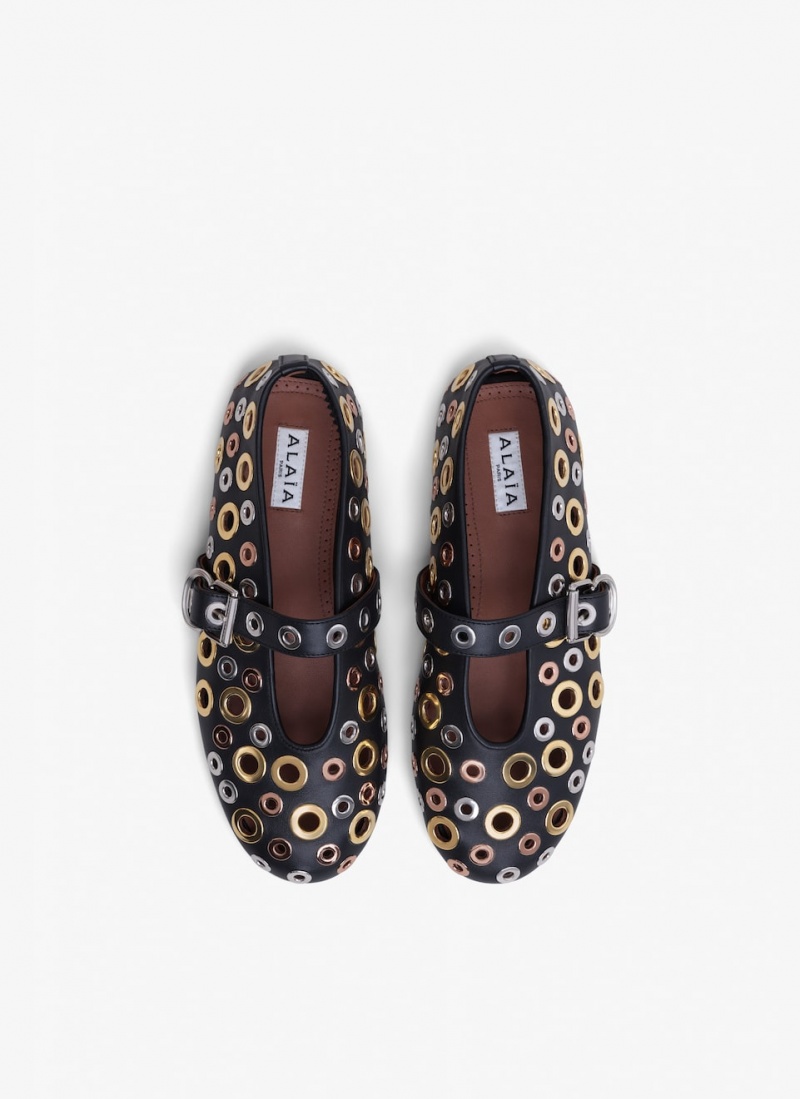 Black Women's Alaia Ballet Eyelet Flats Canada | K3K-5108