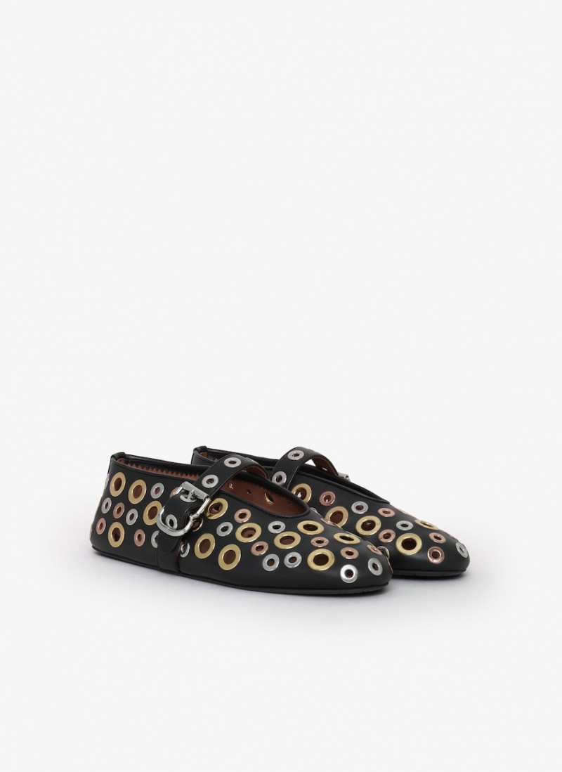 Black Women's Alaia Ballet Eyelet Flats Canada | K3K-5108