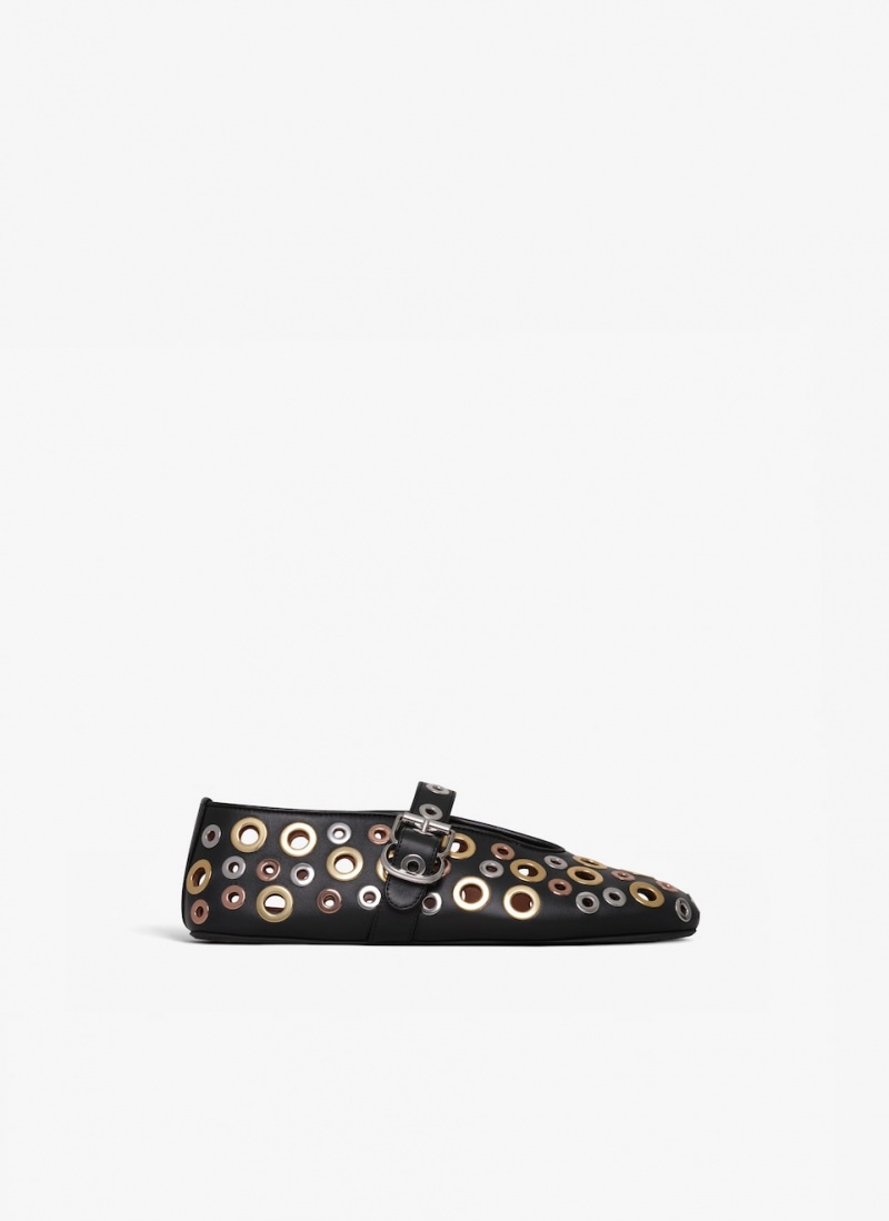 Black Women\'s Alaia Ballet Eyelet Flats Canada | K3K-5108