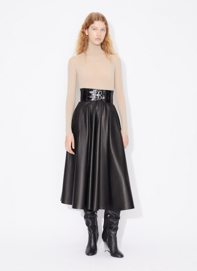 Black Women's Alaia Belted Lambskin Skirts Canada | X5M-0853