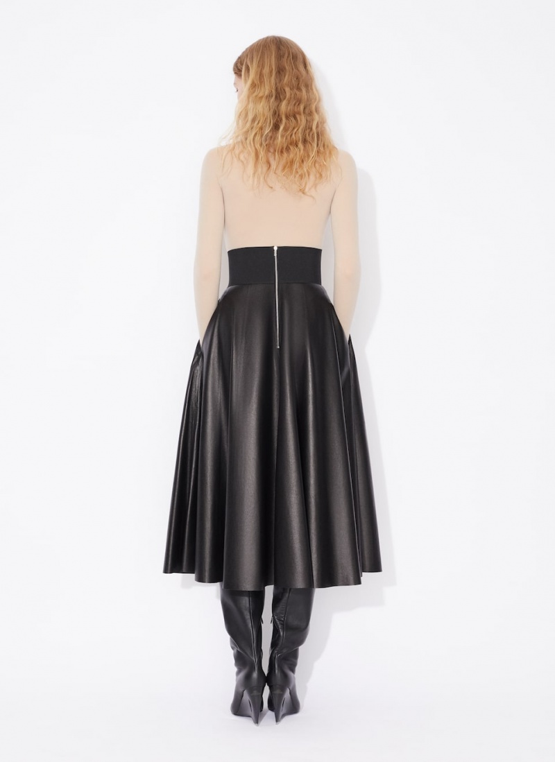 Black Women's Alaia Belted Lambskin Skirts Canada | X5M-0853