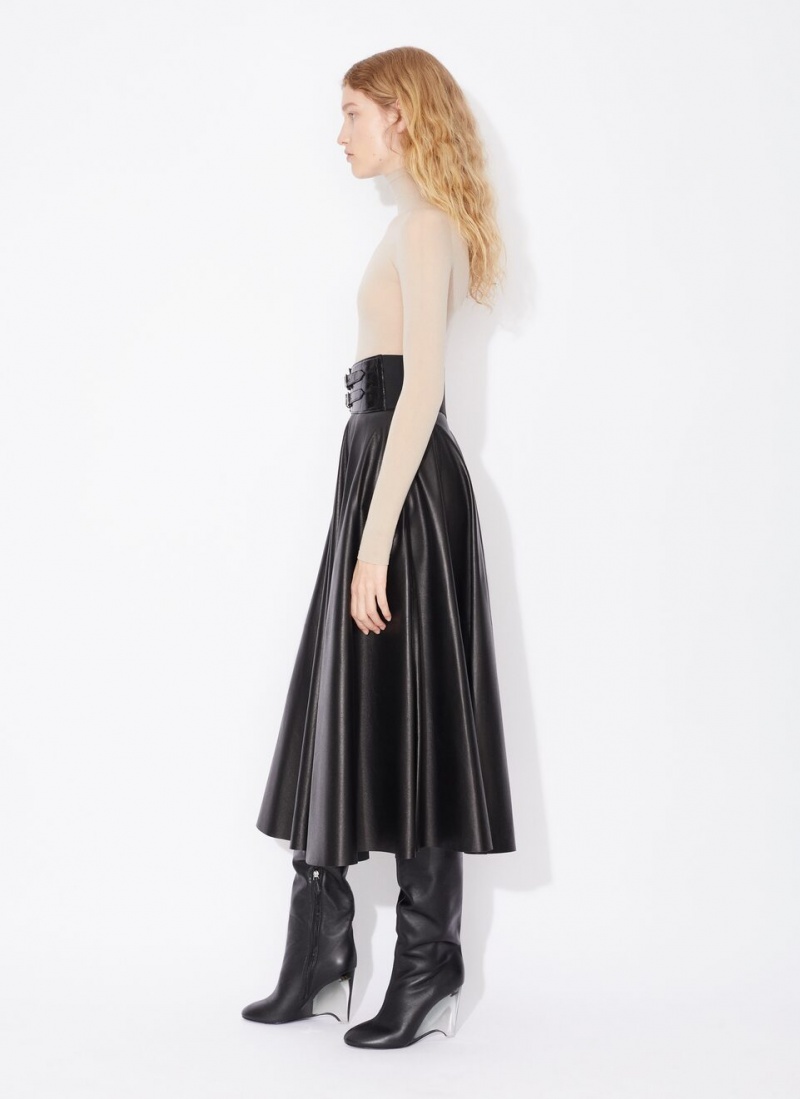 Black Women's Alaia Belted Lambskin Skirts Canada | X5M-0853