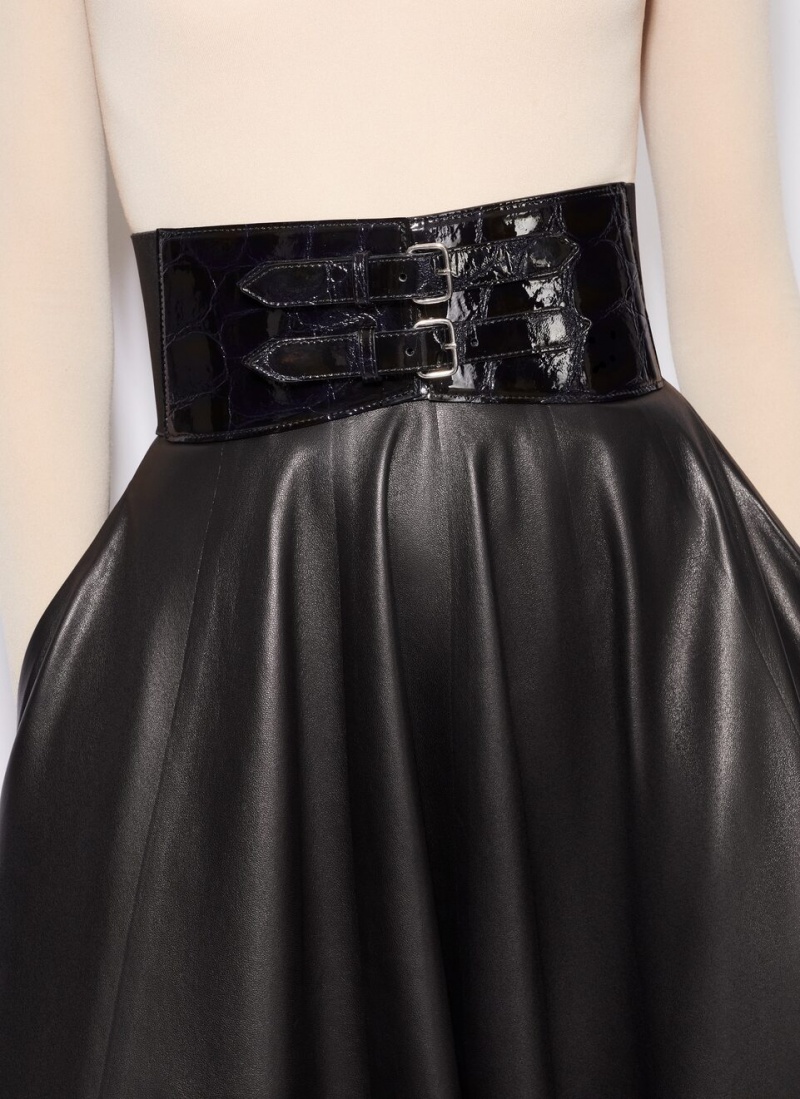 Black Women's Alaia Belted Lambskin Skirts Canada | X5M-0853