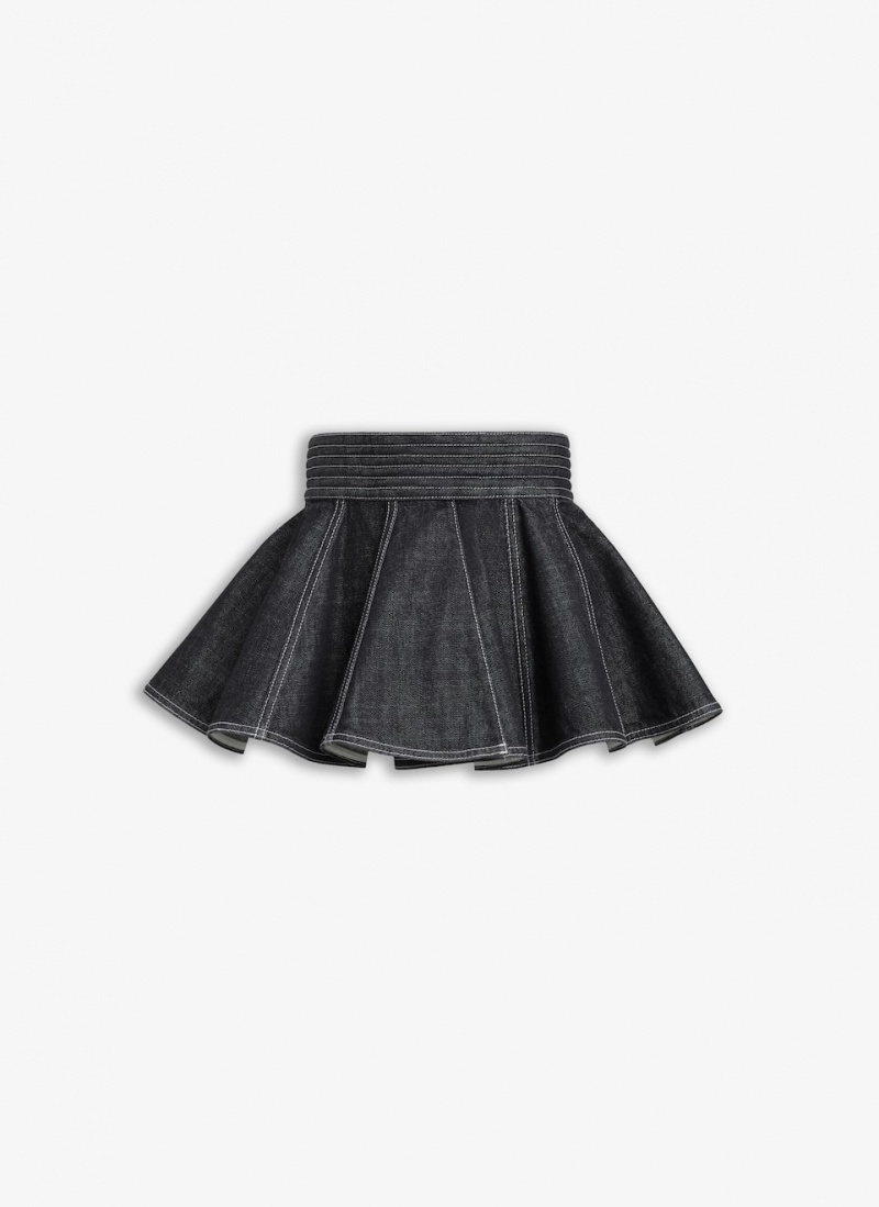 Black Women\'s Alaia Black Denim Belt Skirts Canada | E3S-5942