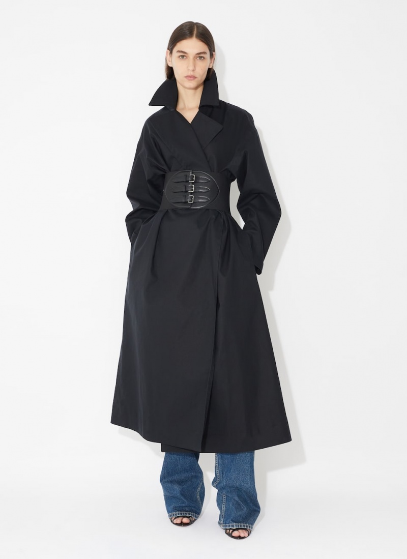 Black Women's Alaia Cotton Belted Trench Coats Canada | R6R-8156