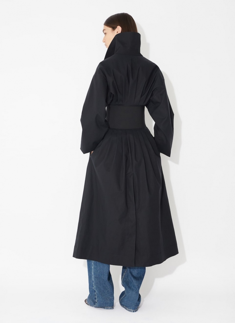 Black Women's Alaia Cotton Belted Trench Coats Canada | R6R-8156