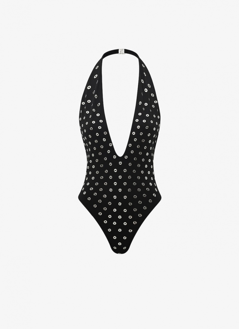 Black Women\'s Alaia Eyelet Swimsuit Swimwear Canada | M5C-6405