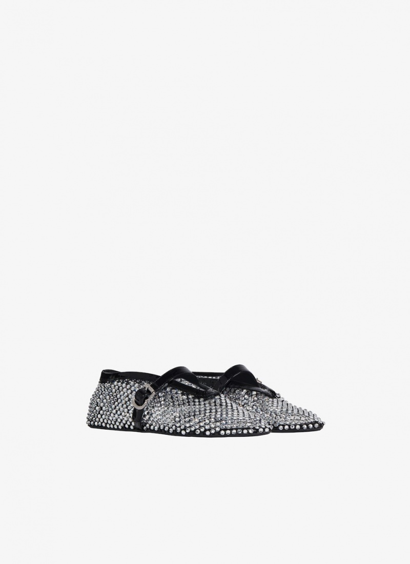 Black Women's Alaia Fishnet And Strass Ballet Flats Canada | I3S-5352