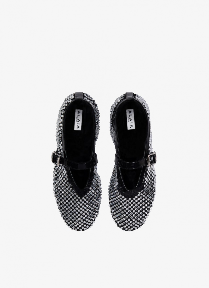 Black Women's Alaia Fishnet And Strass Ballet Flats Canada | I3S-5352