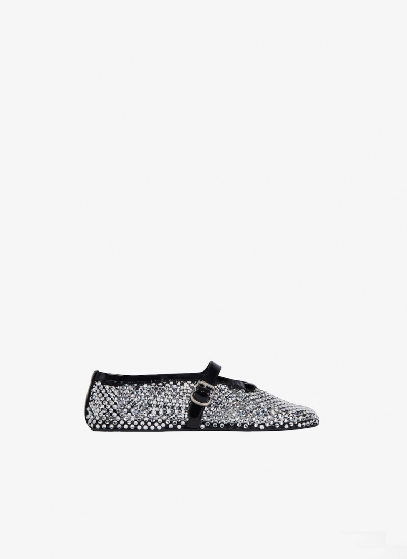 Black Women\'s Alaia Fishnet And Strass Ballet Flats Canada | I3S-5352