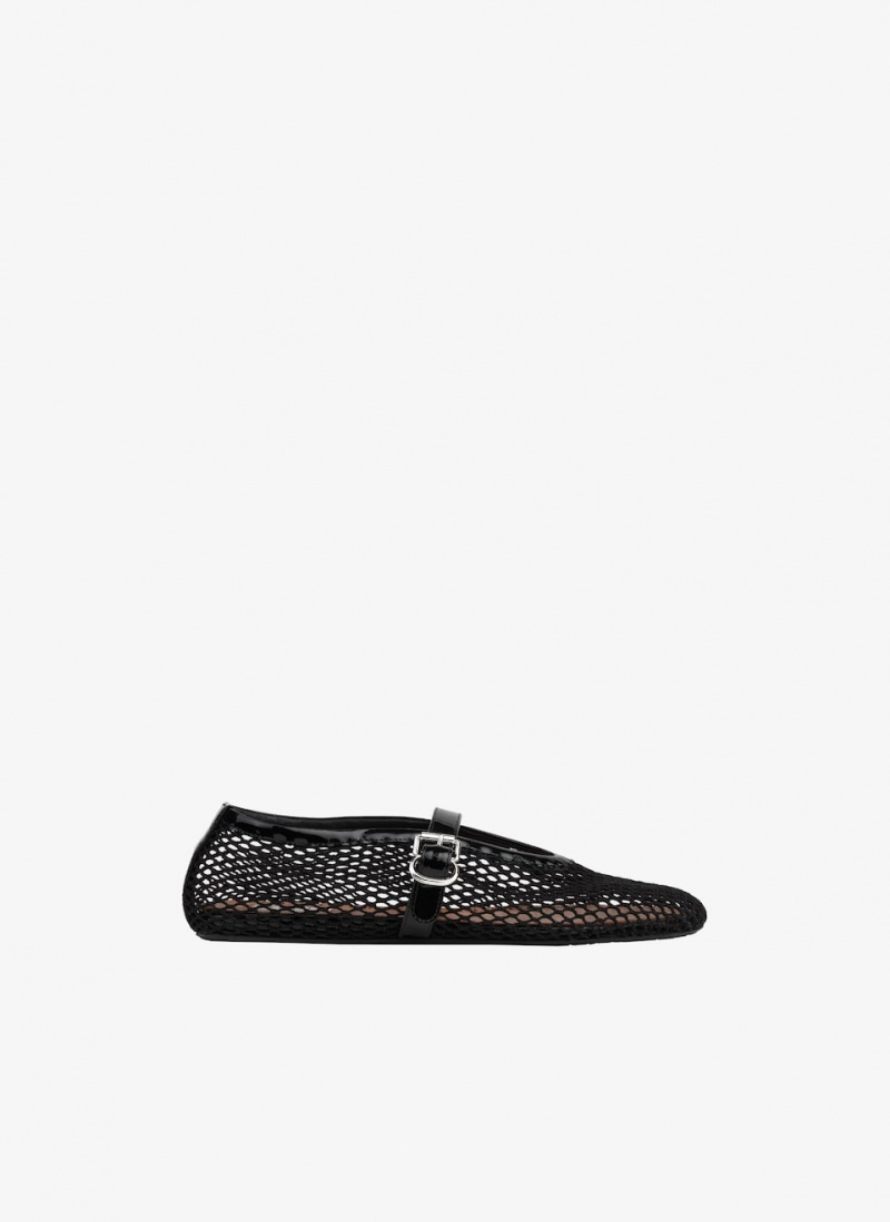 Black Women\'s Alaia Fishnet Ballet Flats Canada | G3K-4271