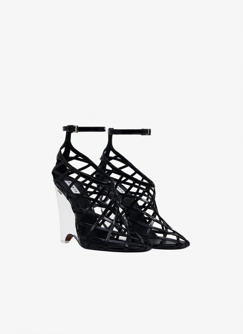 Black Women's Alaia La Cage Wedge Pumps Canada | W9C-8119