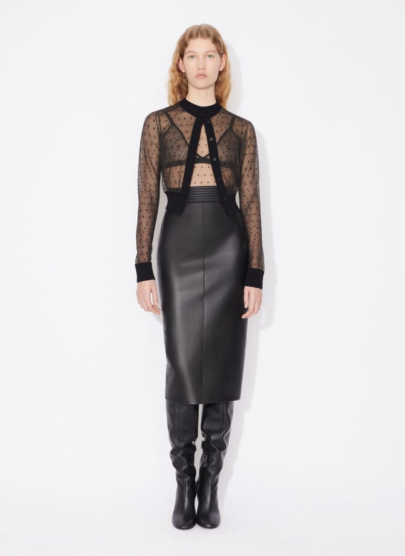 Black Women's Alaia Pencil Leather Skirts Canada | L0X-0678