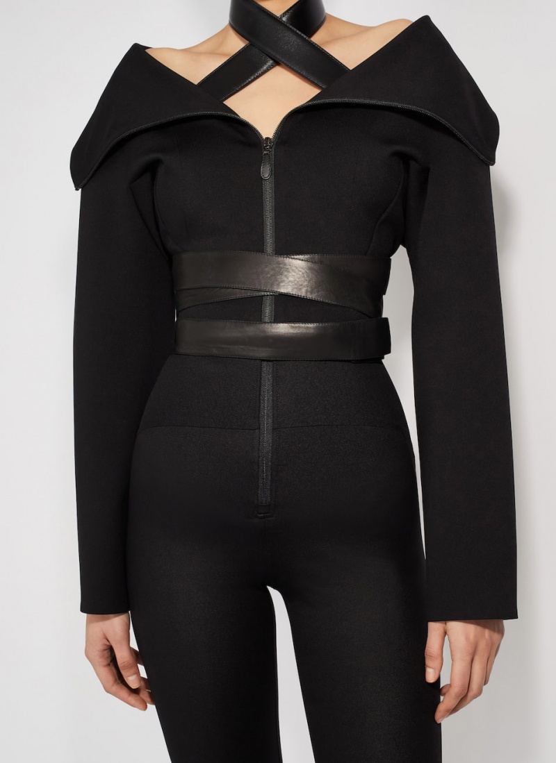 Black Women's Alaia Sculpting Jersey Jackets Canada | G9B-8600