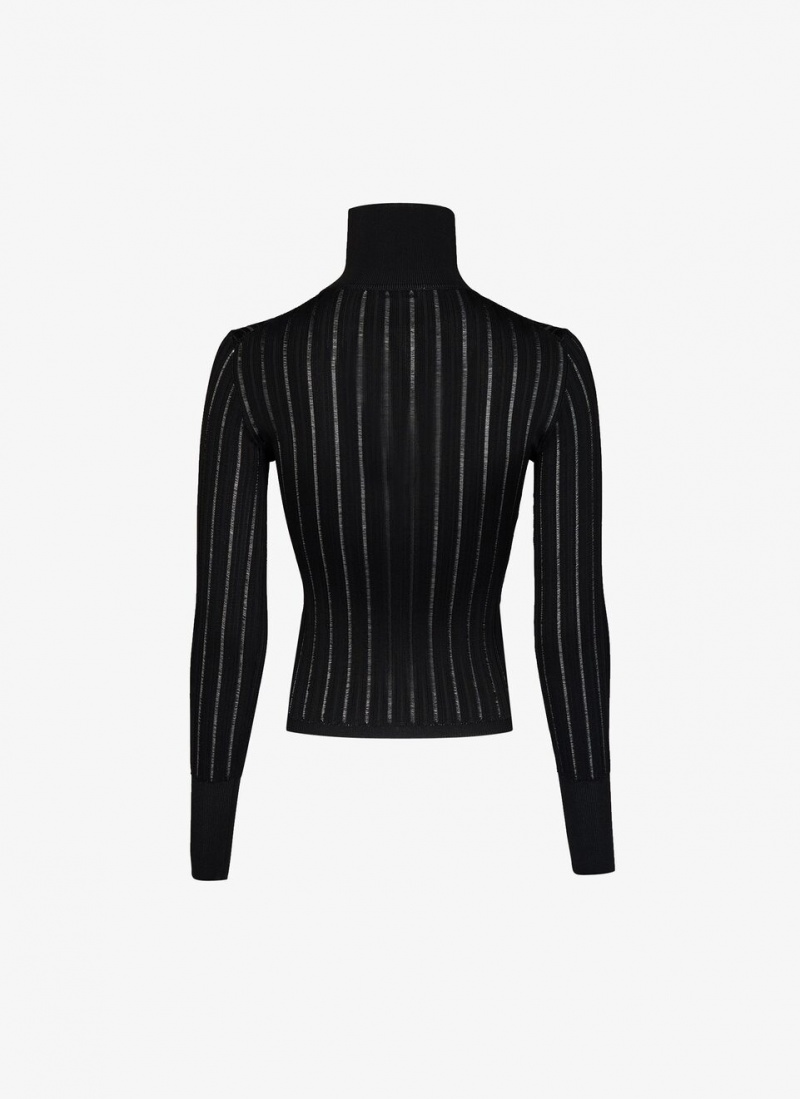 Black Women's Alaia Shiny Crinoline Turtleneck Sweaters Canada | H0P-2042