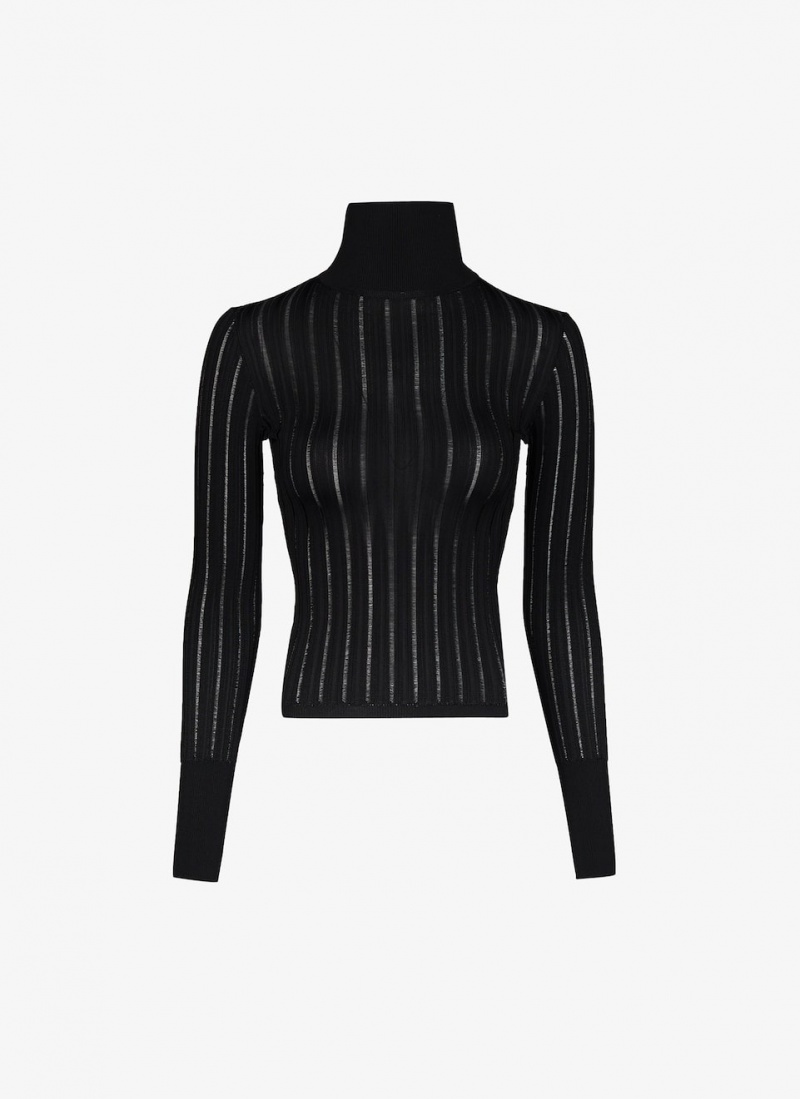 Black Women\'s Alaia Shiny Crinoline Turtleneck Sweaters Canada | H0P-2042