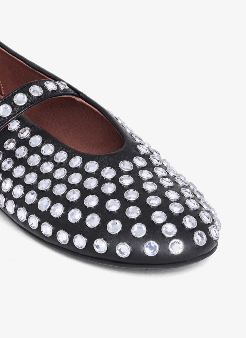 Black Women's Alaia Strass Lambskin Ballet Flats Canada | B1S-7433