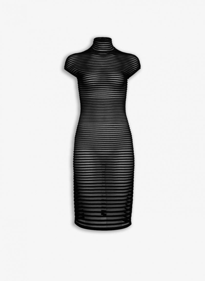 Black Women\'s Alaia Striped Back Cut Dress Canada | V9B-1160