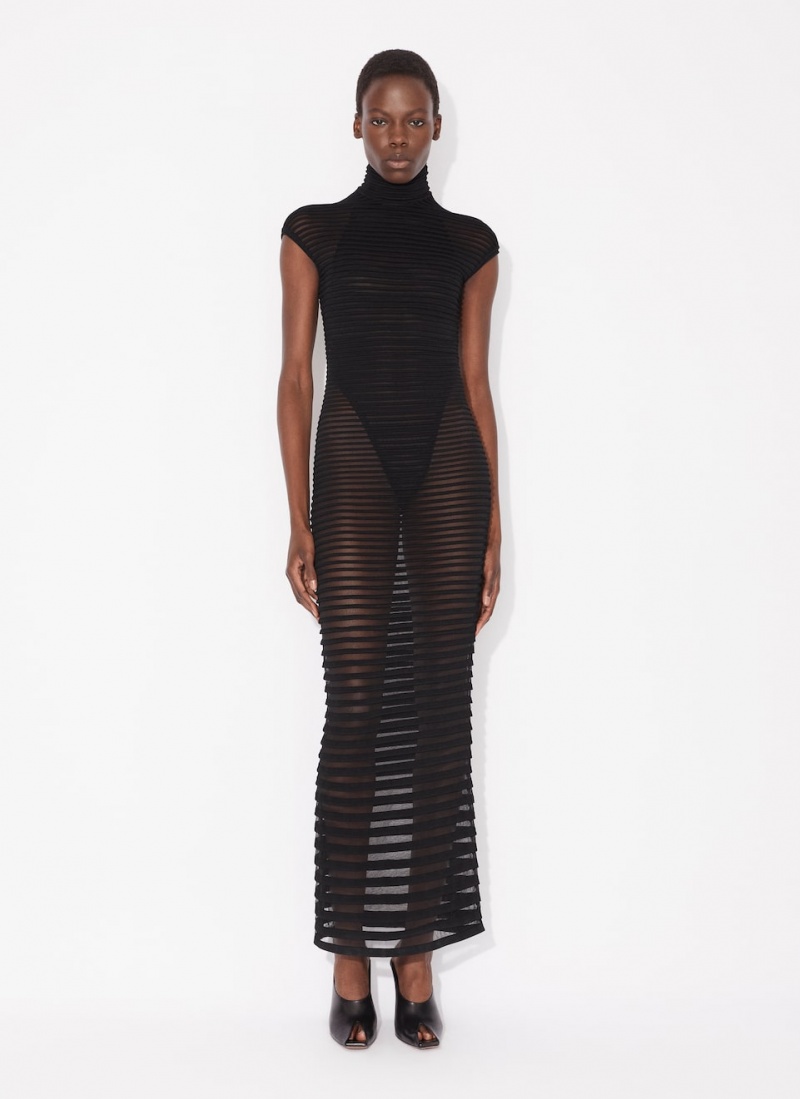 Black Women's Alaia Striped Long Dress Canada | D7Z-6826