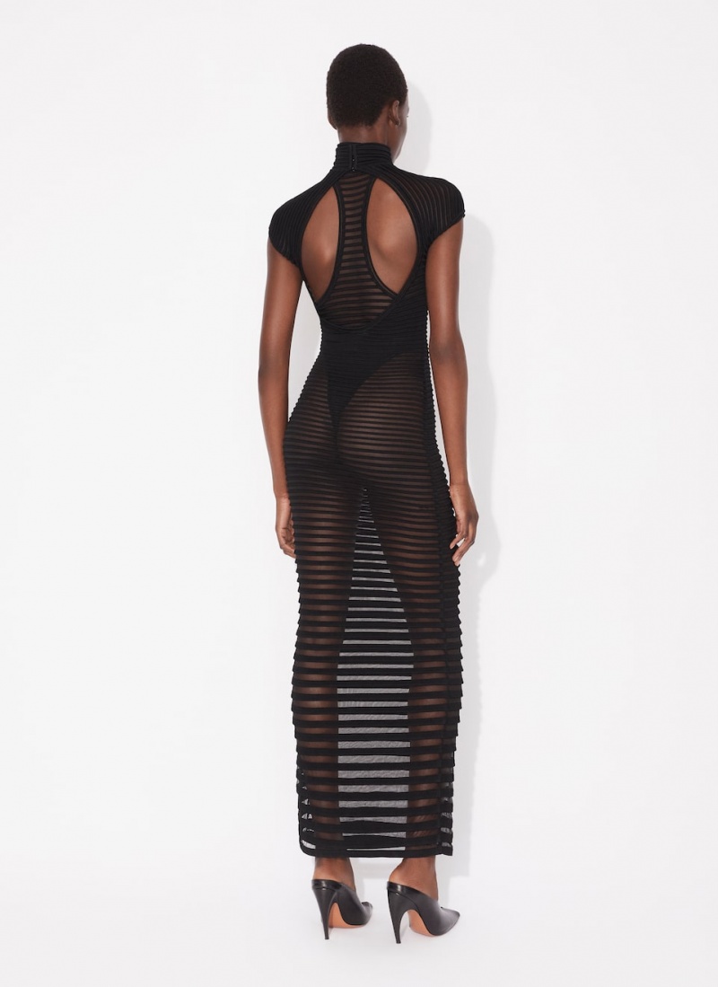 Black Women's Alaia Striped Long Dress Canada | D7Z-6826